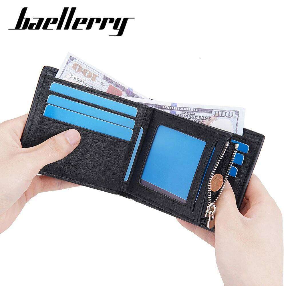 Thin Minimalist Men's Baellerry Small RFiD Blocking Zip Bifold Wallet with Money Clip Capacity for Cards Cash ID Passport C260304