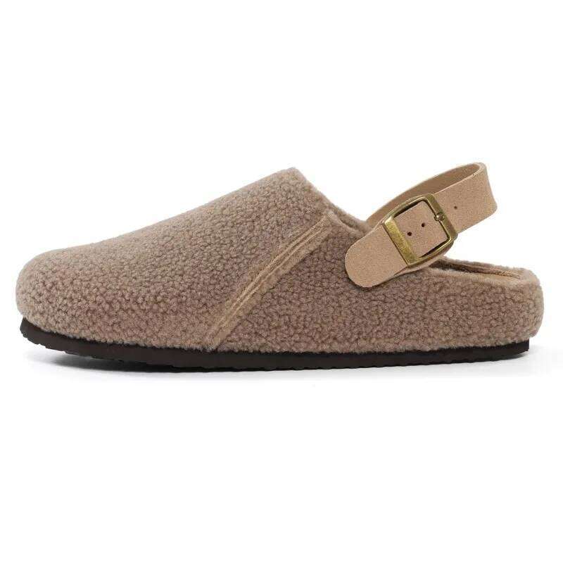 Kidmi Winter Plush Lining For Womens Non-slip Platform Indoor Slides Furry Cozy Outdoor Slippers With Adjustable Buckle