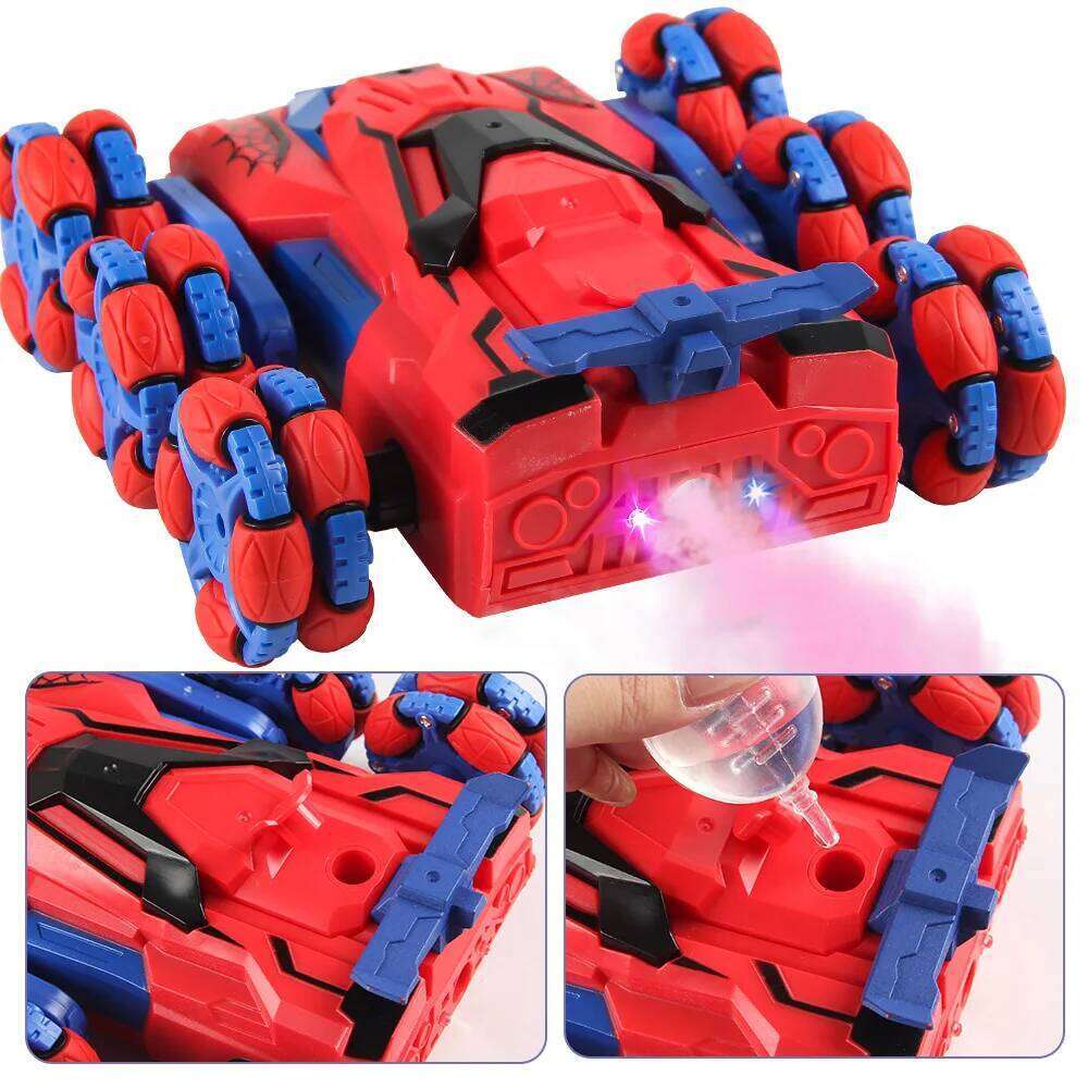Spider 2.4G Wireless Remote Control Children Stunt Climbing Spray Light Deformation Racing USB Charge Car Toy For Kids Gifts Z260304