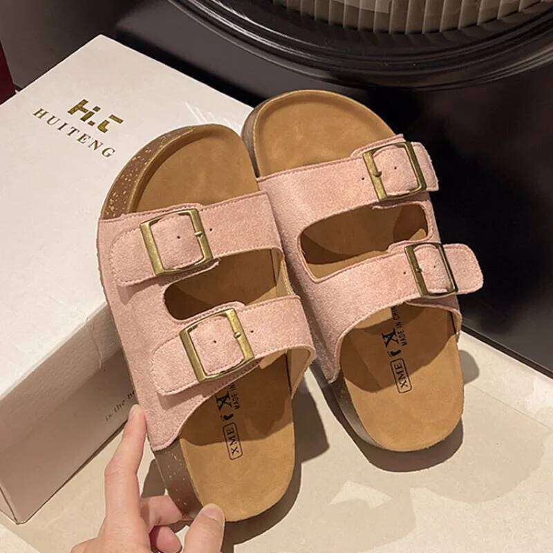 Kidmi Women's Sandals Soft-soled Platform Fashion Slip-on Shoes Indoor And Outdoor Can Be Wear Roman-style Belt-buckle Slippers