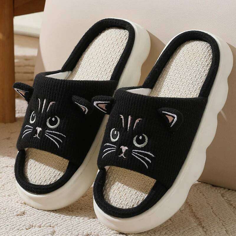 Kidmi Womens Breathable and Moisture-wicking Linen New Summer Home Non-slip Cotton Slippers Fitted All Seasons