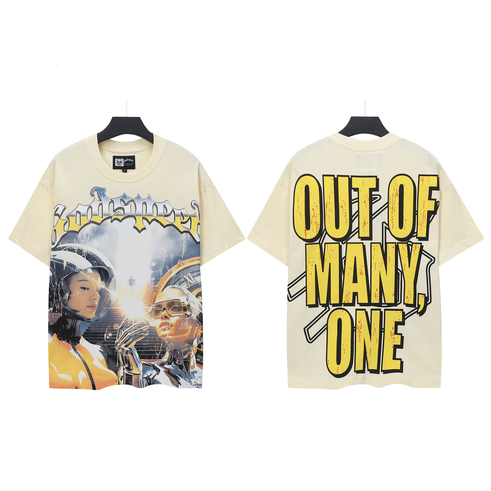 25ss Trendy GOD Skull Print Vintage Summer Loose Casual Short Sleeve Unisex Hip Hop T-Shirtp 250910