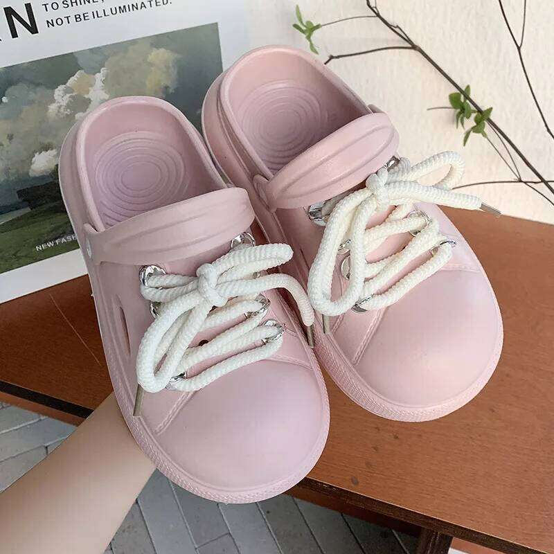 2025 Women Platform Slippers Lace-up Fashion Clogs Soft EVA Summer Shoes Thick Sole Girls Indoor Street Slides Slip-on Sandals