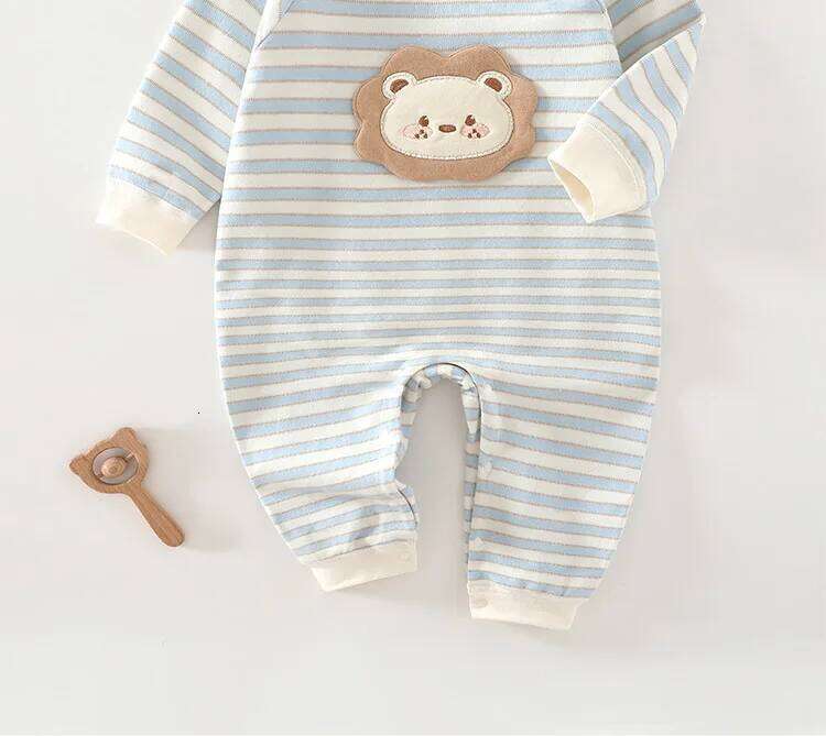 Somenie Unisex Baby Romper Autumn and Winter Clothing Pure Cotton Boy Girls Cute Bear Print Onesie for 3-6-9-12M Z260304