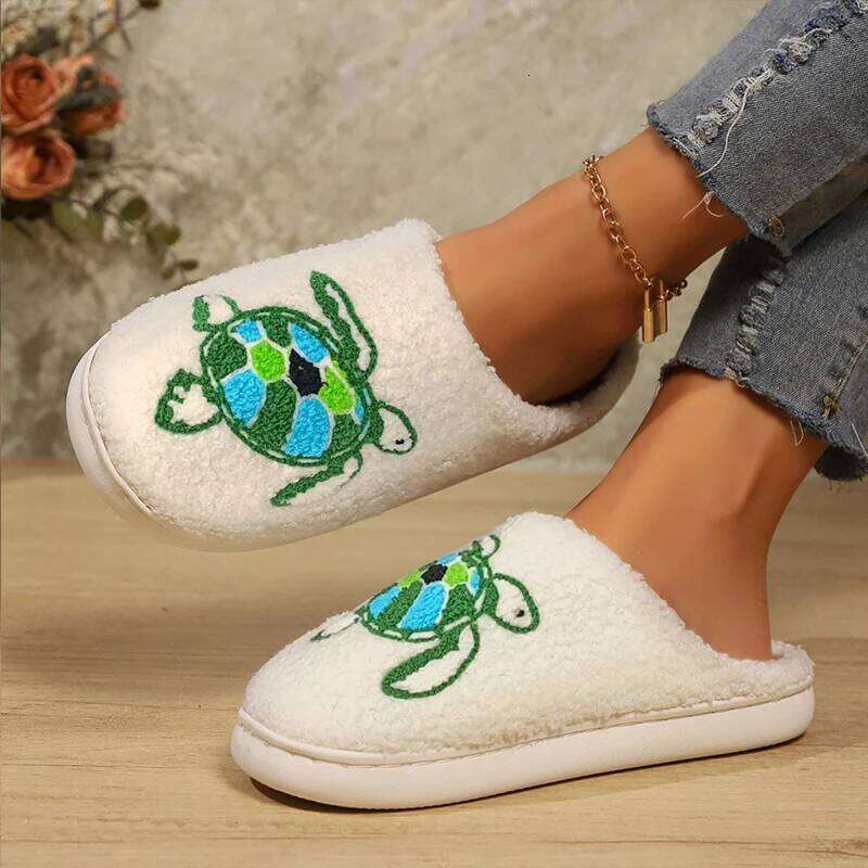 Kidmi Women's New Autumn and Winter Cartoon Turtle Floor Cotton for Home Non-slip Warm Plush Slippers