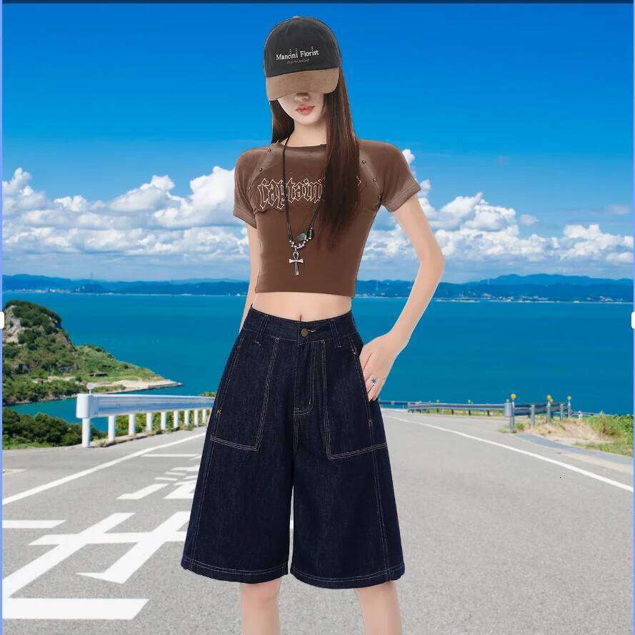 2026 Summer Women American Style Baggy High Waist Short Jeans Y2k Denim Pants Lady Blue Vintage Slacks Wide Leg Shorts XJ260305