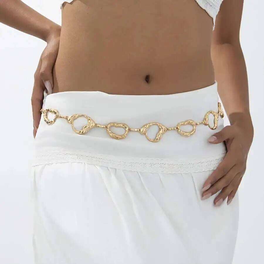 IngeSight.Z Punk Hollowout Gold Color Waist Chain Women Trendy Irregular Geometry Summer Beach Bikini Belly Belt Body Jewelry S260304