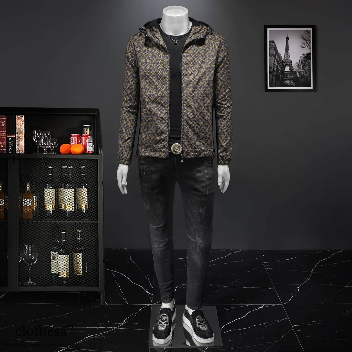 Men's Hooded Jackets Spring Autumn Fashion Casual Print Coats Outwear Top Windbreaker Streetwear