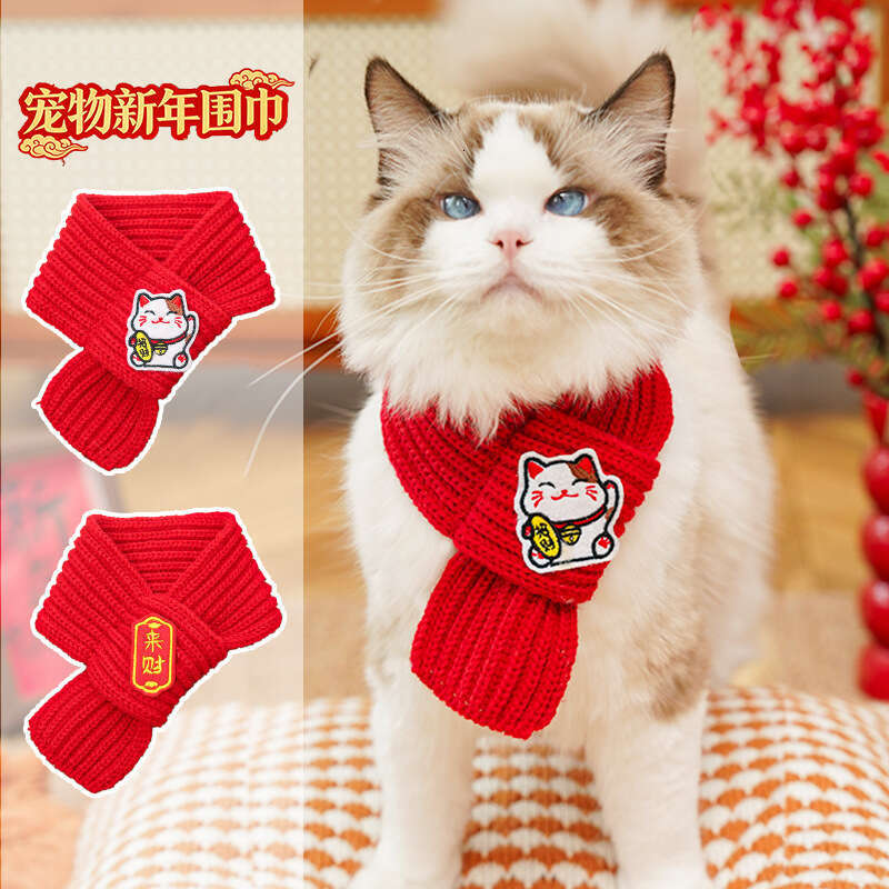 Famous brand New Year Gift for Furry Friends Cat Dog Pet Neck Warmer Knitted Warm Festive Good Meaning Scarf pupakaIK