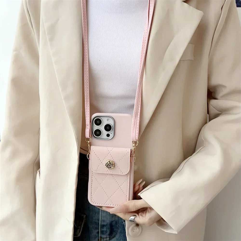 Luxury Quilted Camellia Crossbody Wallet Case for Galaxy A14 A24 A34 A54 A15 A25 A35 A55 5G 4G Adjustable Lanyard & Card PocketT260305