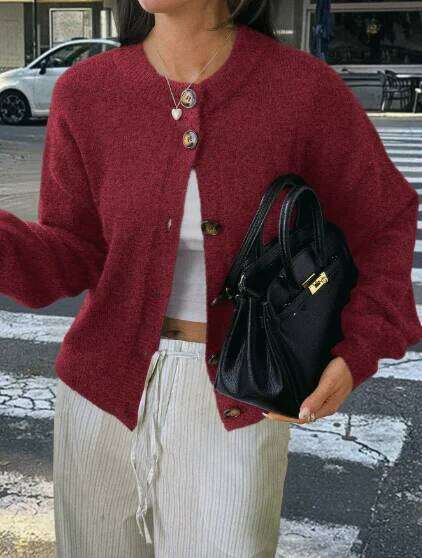 Women's Short Cardigan Autumn And Winter Solid Color Stretch Round Neck Elegant Sweater Women Fashionable Casual Top XJ260305