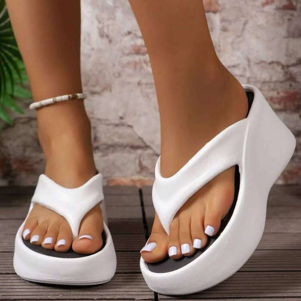 2025 New Women Fashion Slippers Soft EVA Summer Platform Shoes Girls Beach Flip Flops Thick Sole Female High Heel Street Sandals