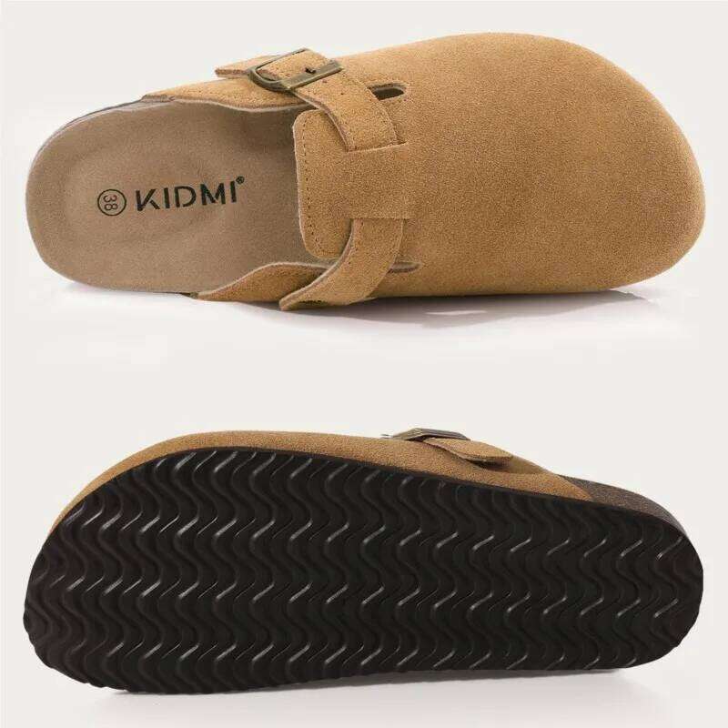Kidmi New 2025 Slippers Soft Cork Footbed Women Suede Mules With Arch Support Potato Shoes Platform Adjustable Clogs