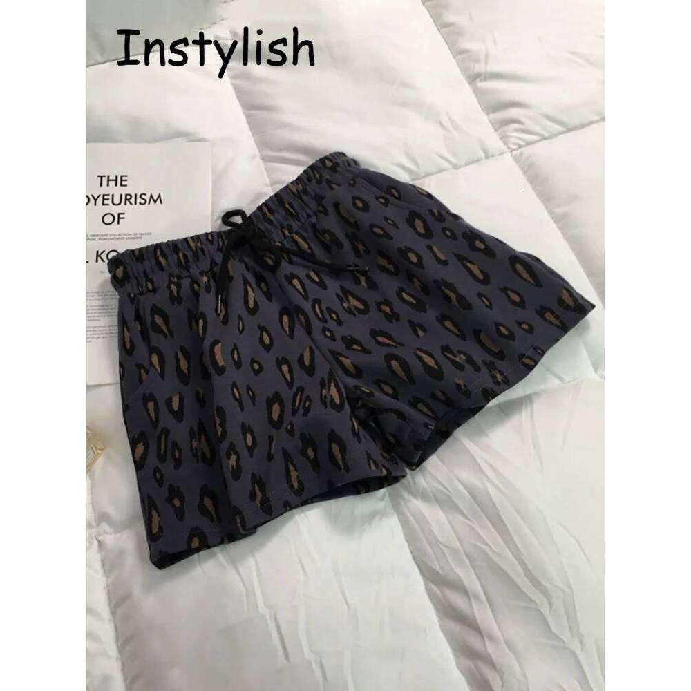 Vintage Harajuku Leopard Print Wide Leg Shorts Women Summer Korean Simple Chic Elastics Waist Drawstring Loose Short Pants 2022 XJ260305
