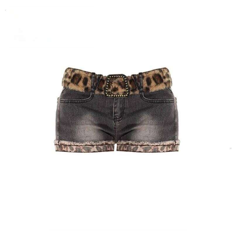 Y2k Subculture 2000s Short Jeans Leopard Women Casual American Retro Low Waist Streetwear Patchwork Zipper Bodycon Sexy Summer XJ260305