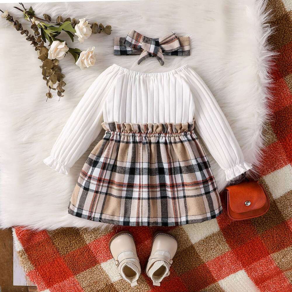 Baby Girls Summer Long Sleeve With Button Plaid For Preppy Style Party Dress Z260304