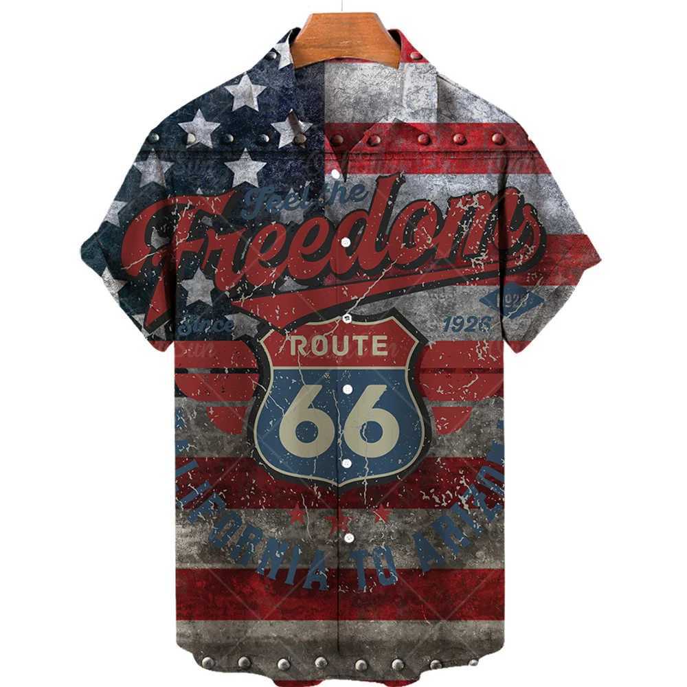 Hawaiian New Mens Shirt Route 66 Street Classic 3d Printed Short Sleeve Tee Rock Music Lapel Plus Size Man Top Vintage Clothes M260305