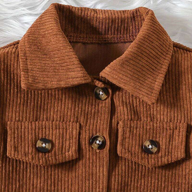 New Autumn Girls Clothing Set Full Sleeve Fashion Short Corduroy Jacket + Dress 2Pcs Outfit For Kids Children Birthday Present Z260304