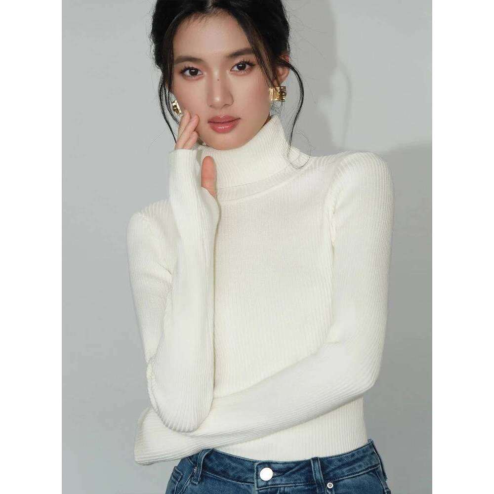 Winter Solid Pullover 2025 Knitted Women Korean Version Turtleneck Sweater Slim Fingerhole Lapping Warm Basic Tops XJ260305