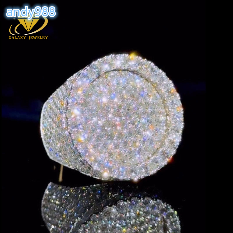 Custom Fashion Fine Jewelry Three-Dimensional Circular Design Ring 925 Silver Iced Out Moissanite Diamond Hip Hop Ring