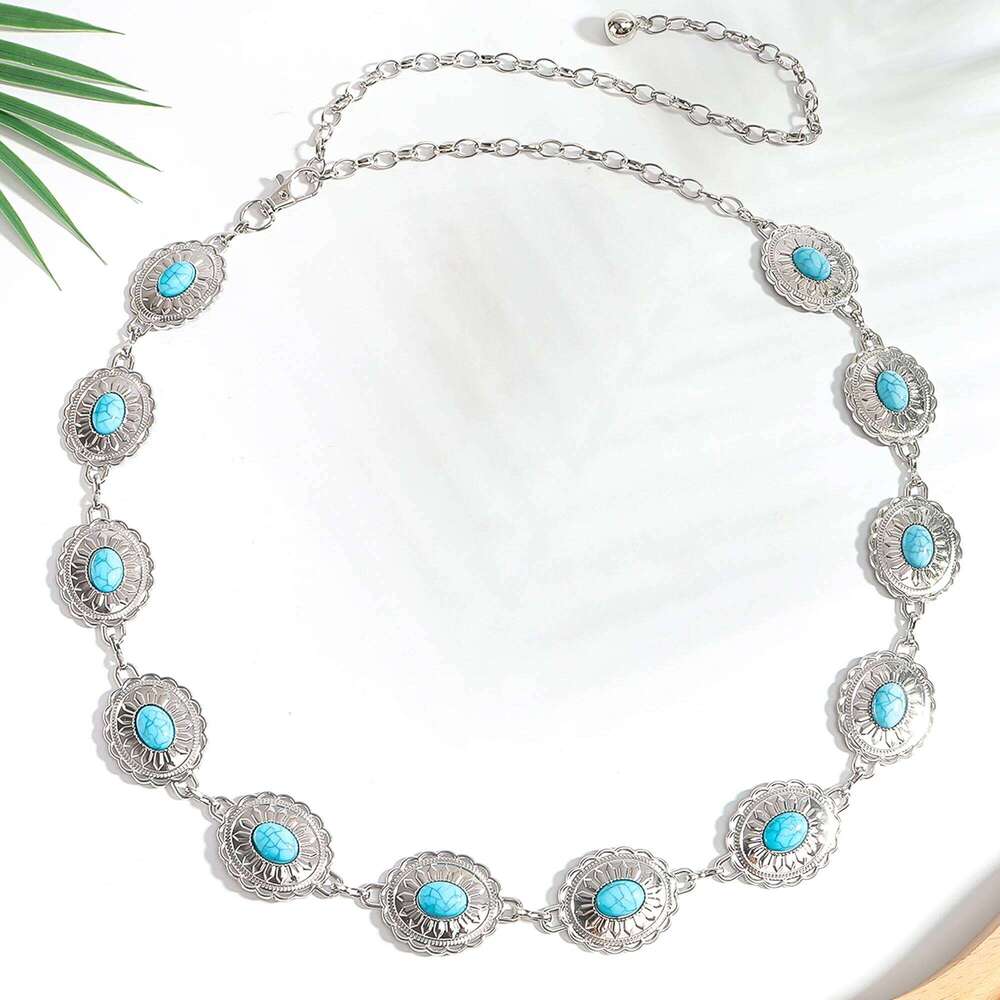 The new retro fashion metal women's Bohemian ethnic style waist chain with skirt trousers embellished S260304