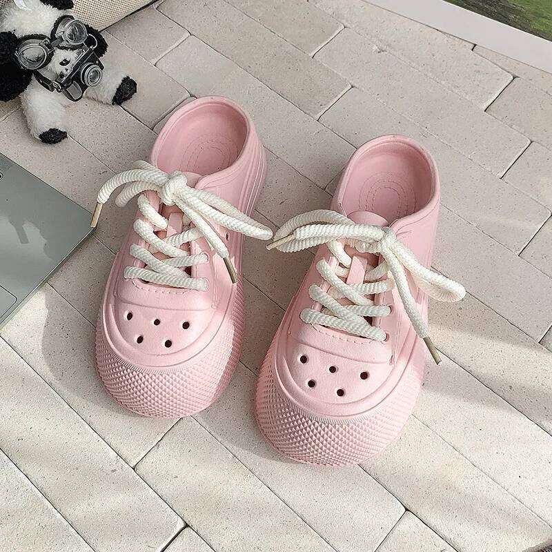 Women Fashion Clogs Lace-up Platform Slippers Summer Shoes Soft EVA Anti-slip Female Beach Street Slides Thick Sole Sandals