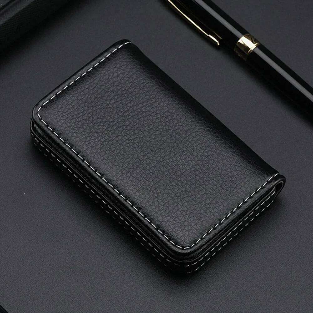 Sized Stitched PU Leather Credit Holder Visiting Business Card Case Wallet with Magnetic Shut for Men & Women C260304