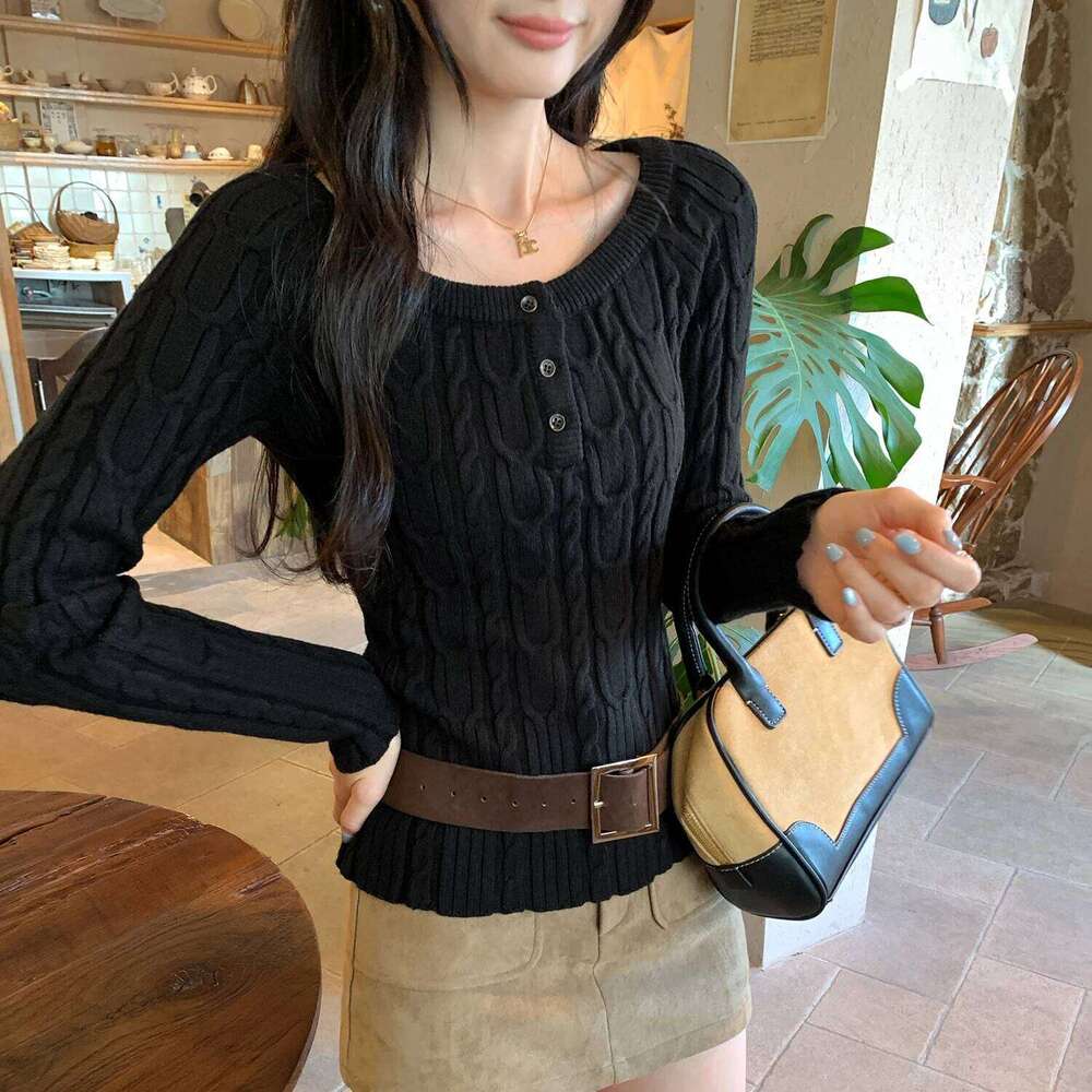 Off Sweater Women Knitted Base Long Sleeve One Shoulder Top Autumn Winter XJ260305