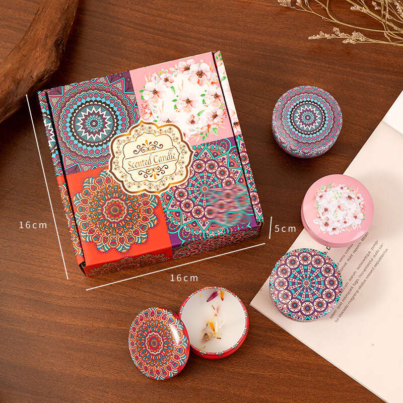 Aromatherapy Set Soy Wax Gift Box Tin Can Dried Flower Pattern Candle Cross-Border Souvenir W260305