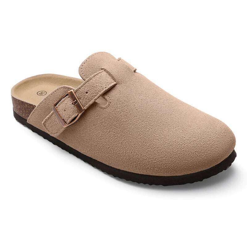 KIDMI New Suede Men Footbed Beach Outdoor Cork Nonslip Mules With Arch Support Women Clogs Slippers