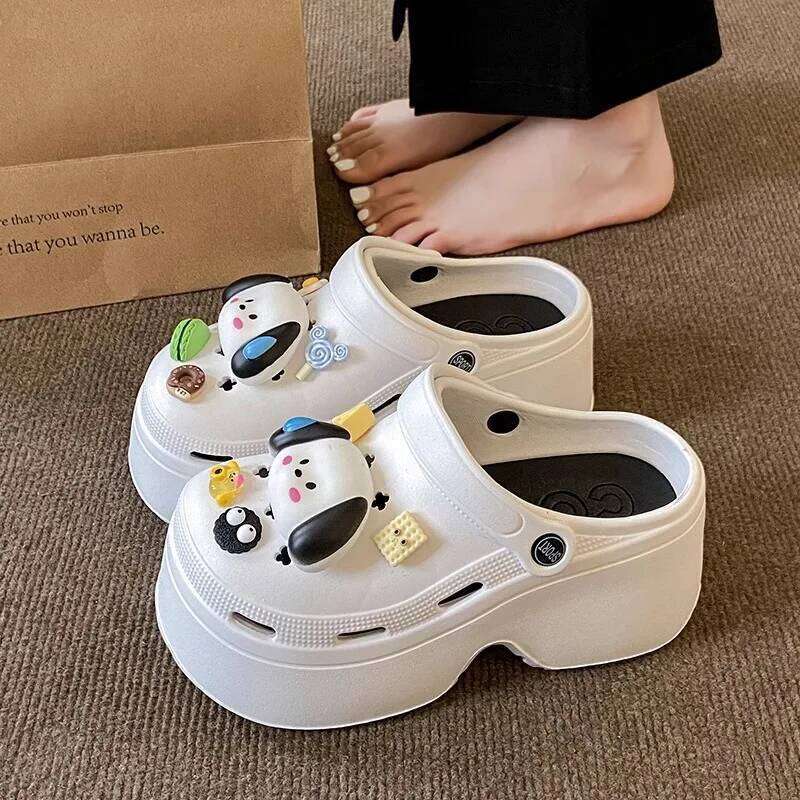 Women Summer Wedges Sandals Cute DIY Cartoon Dog Ladies Fashion Clogs Thick Sole Garden Shoes Girls Indoor Street Slippers