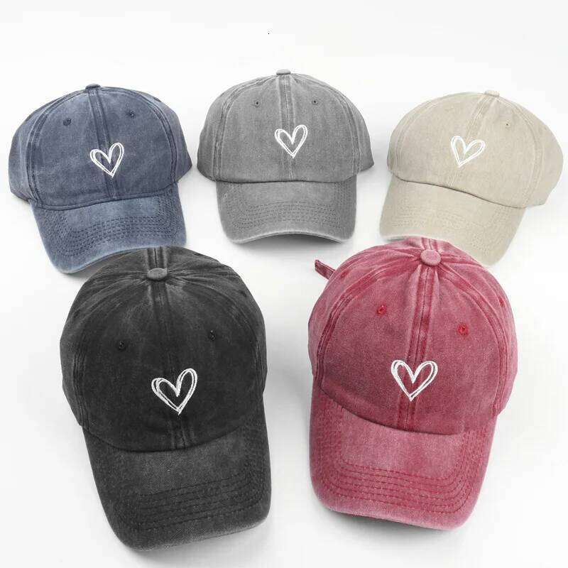 Retro Washed Distressed Love Embroidered Duckbill For Women In spring and Summer Large Brim Soft Top Baseball Cap Adjustable Y260304