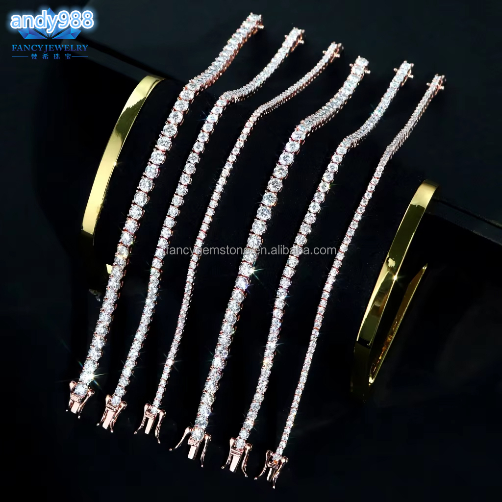 Wholesale D Color VVS Diamond Moissanite Tennis Necklace 3mm 4mm 5mm Chains 925 Sterling Silver Bracelet Gold Gifts Weddings
