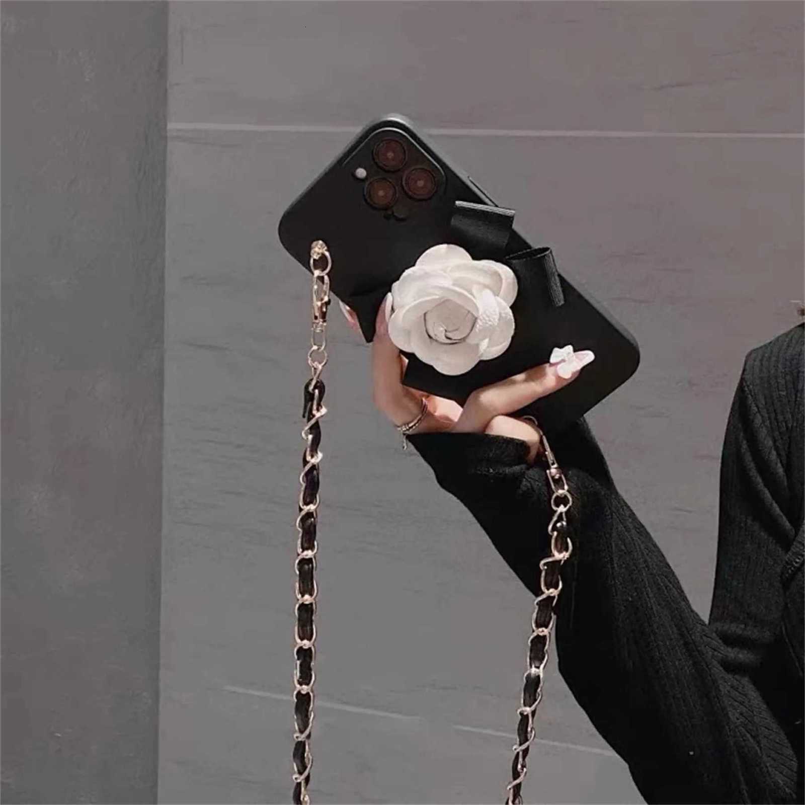 Luxury Camellia Leather Chain Crossbody Lanyard Phone Case For iPhone 17 16 15 14 13 12 11 Pro Max | Shockproof CoverT260305