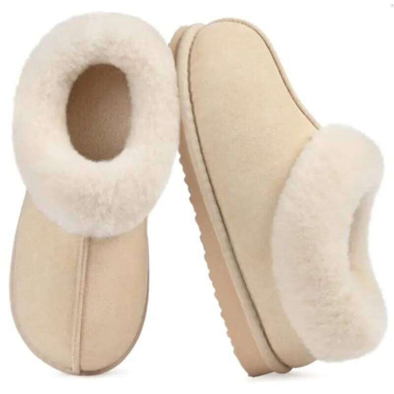 Kidmi Indoor Outdoor Women's Slippers with Fluffy Memory Foam and Suede Featuring Faux Fur Collar Plush Home Shoes for Women
