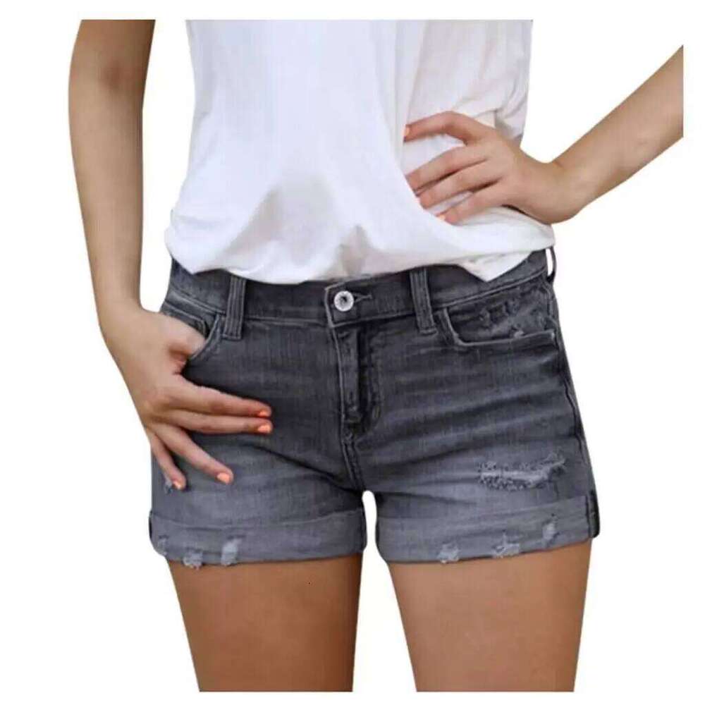 Women Sexy Mini Shorts Buttons Zipper Pocket Hole High Waist Denim Short Pant Streetwear Straight Pants Slight Strench XJ260305
