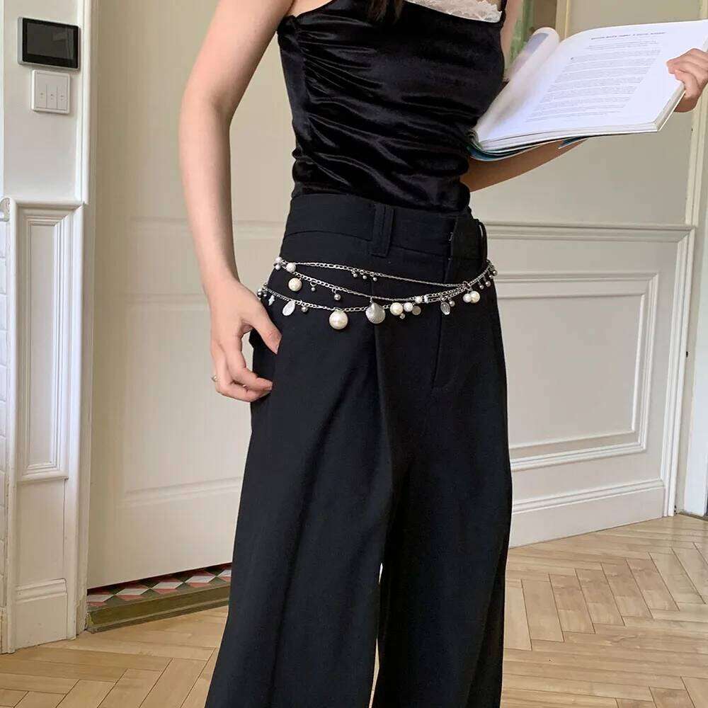 Body jewelry woman Pearl belly waist chain with Skirt Metal Chain Sexy Pendant Adjustable Navel Accessories sexy ty for women S260304