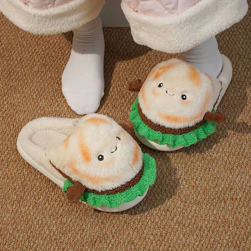 French Fries Cotton Slippers Women Men Autumn Winter Home Floor Shoes Cute Cartoon Warm Faux Fur Couples House Fluffy Slides