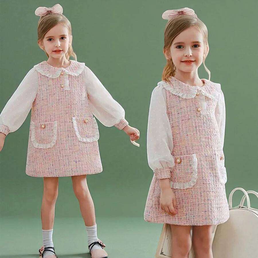 Cute Baby Girls Dresses Spring Autumn Puffle Sleeve Kids Princess Clothes Plaid Doll Collar Party Teens Wear for 6 8 10 12 Years Z260305