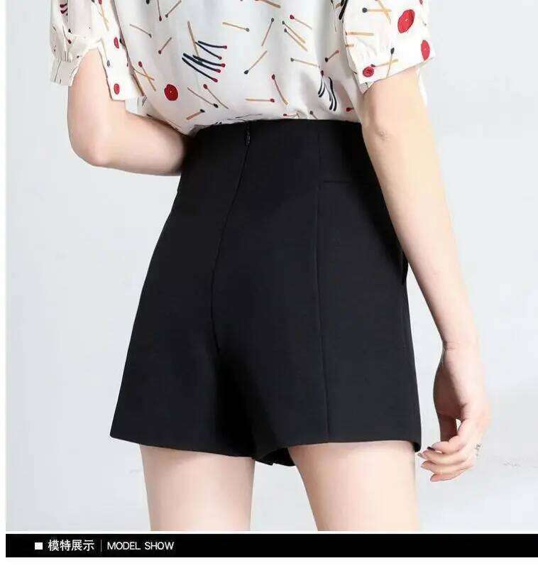 Women's High-Waist A-Line Wide-Leg Black Suit Shorts Versatile Office Smart Casual Petites Slimming Summer Spring Autumn Stylish XJ260305