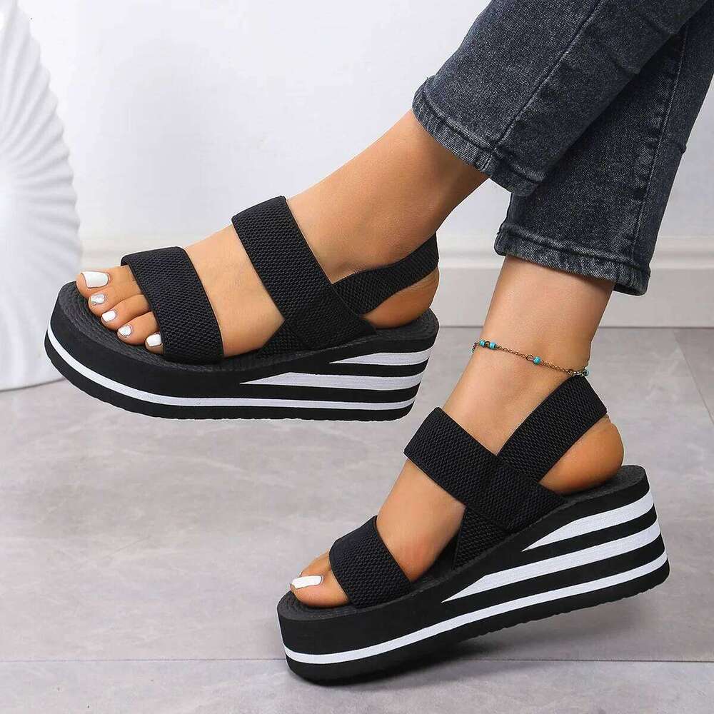 New Minimalist Slingback Wedge Sandals Summer Light Weight Shoes Striped Color Sole Thick Bottom Ladies Leisure Sandalias