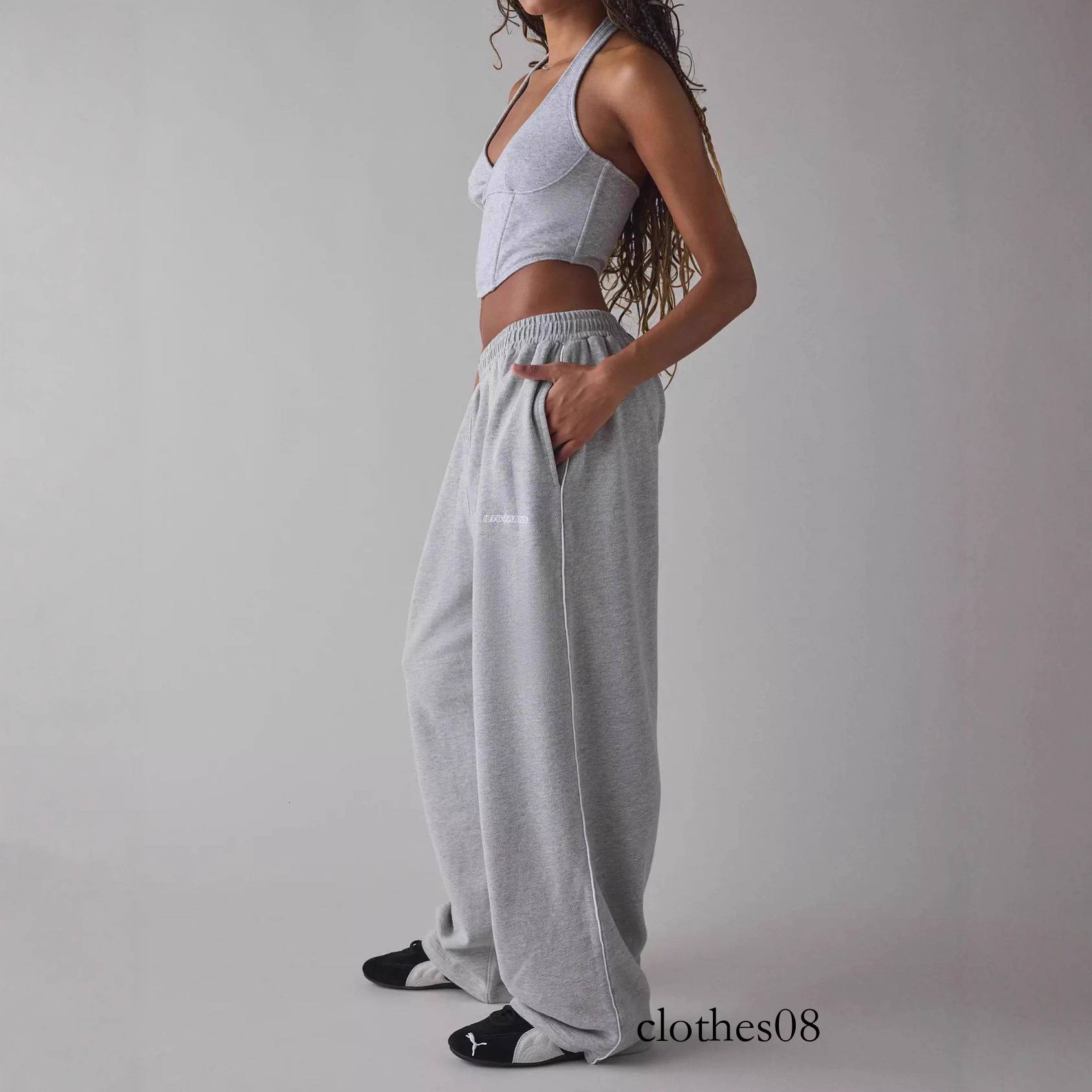European and American Cross-Border Pink Embroidered Casual for Women Loose Comfortable Straight Elastic Waist Long Pants 2025 New Model