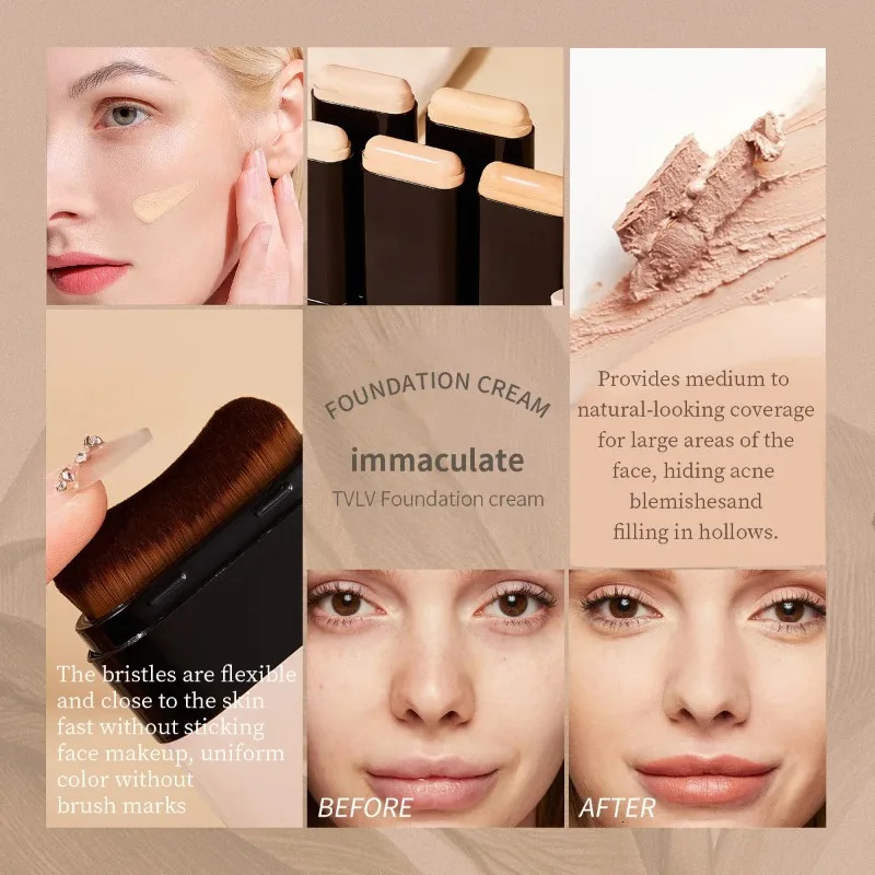 TVLV eraser foundation make-up stick 20gwith brush to brighten skin liquid foundationnon-markinglong-lasting makeup concealer 260305