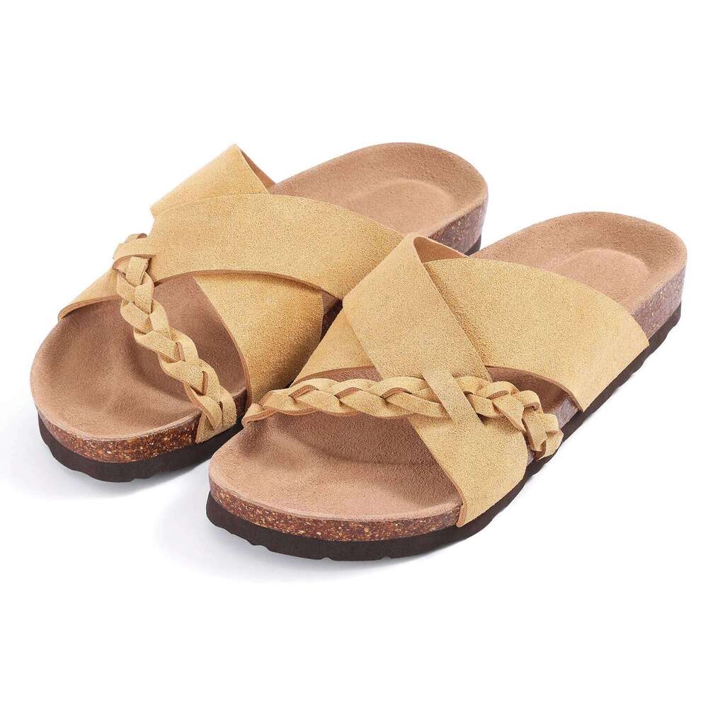 Kidmi 2025 New Home Sandals Women Suede Clogs Soft Leather Mules Cork Antislip Beach Slippers