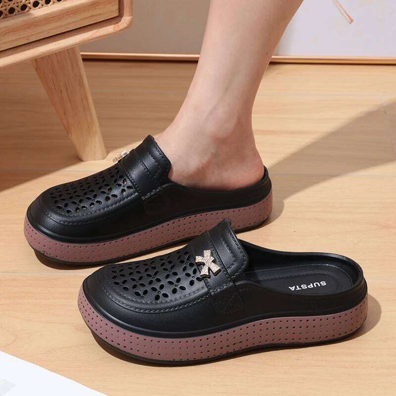 Kidmi New Flat Closed-toe EVA Round Head Clogs Beach Slippers Thick Soles Casual Slides Fitted Women Men