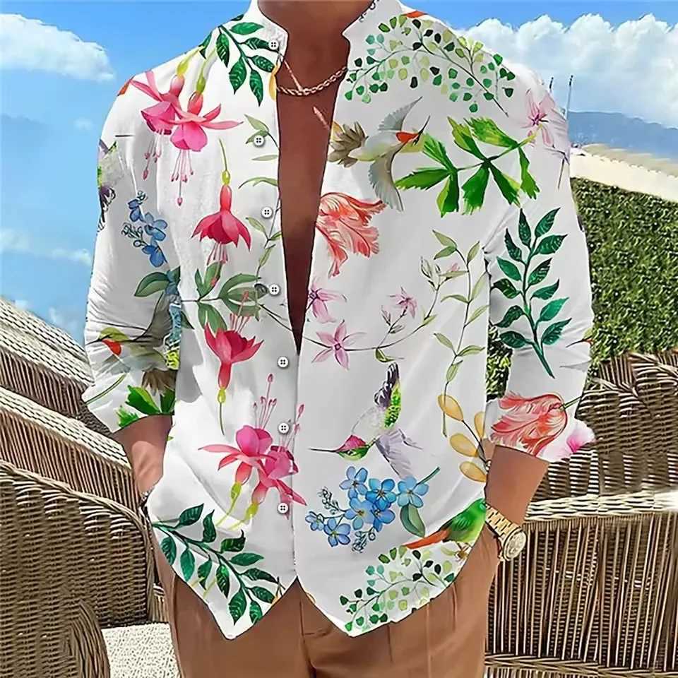 Mens Shirt wiTH Floral Pattern 3D Outdoor Street Long Sleeved Shirt Fashionable Casual and Comfortable CloTHing M260305