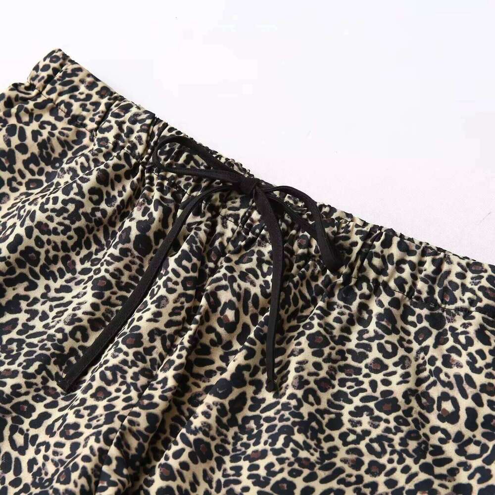 PB&ZA Women's Elastic waist Drawstring Leopard - print Shorts Summer for a Trendy and Comfortable Look XJ260305