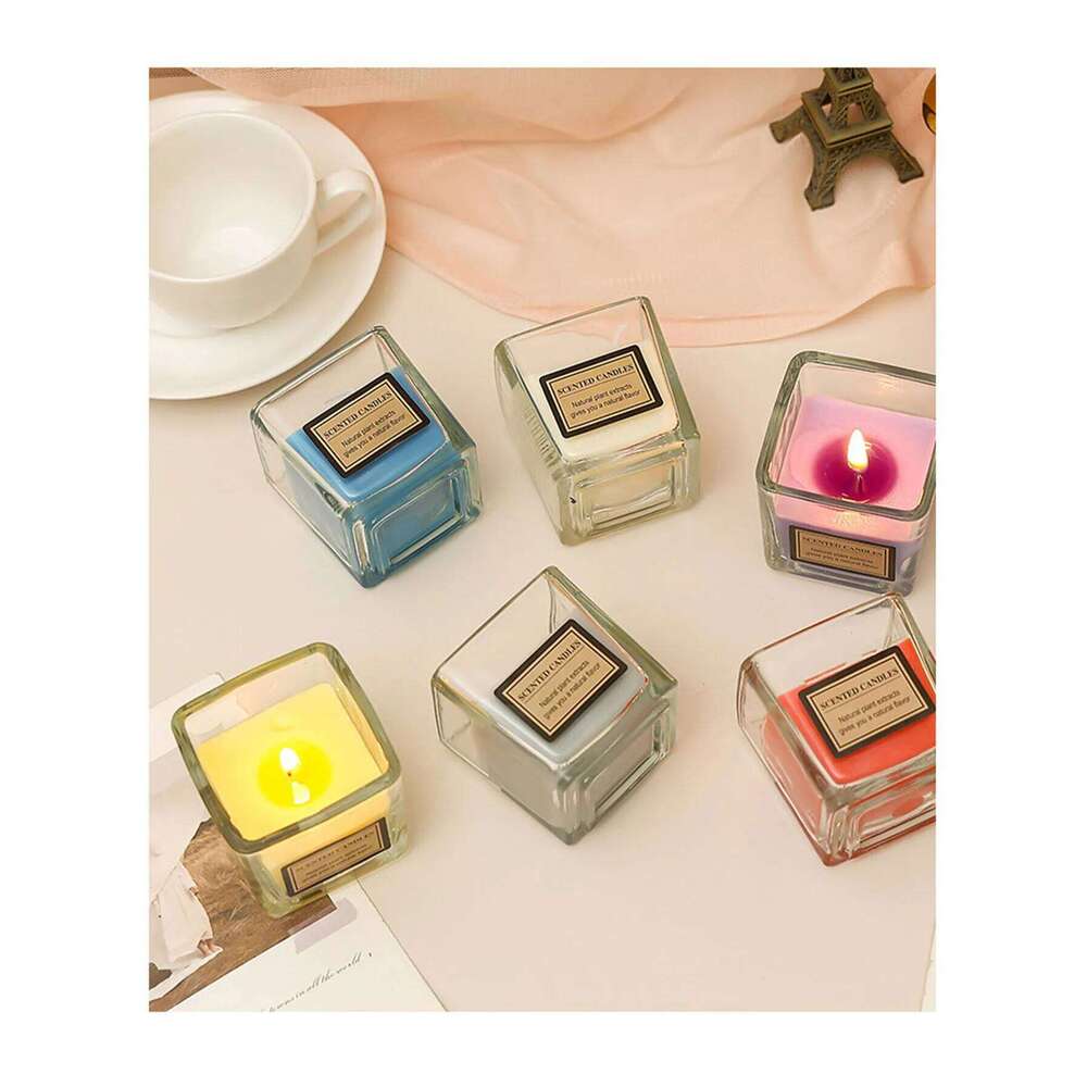 Square Creative Glass Candle, Smokeless Romantic Scented Gift Box, Candlelight Dinner Hotel Wedding W260304 W260305
