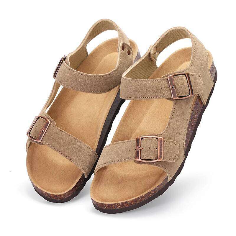 Kidmi 2025 New Home Sandals Women Suede Clogs Soft Leather Mules Cork Antislip Beach Slippers