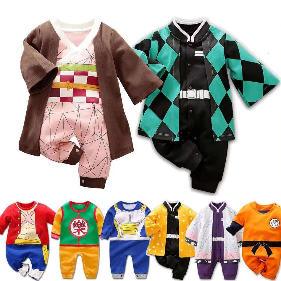 0-18 Months Anime Baby Rompers Newborn Cosplay Costume Infant Akatsuki Nezuko Tanjirou Cotton Clothes Boys Girls Kids Outfit Z260304